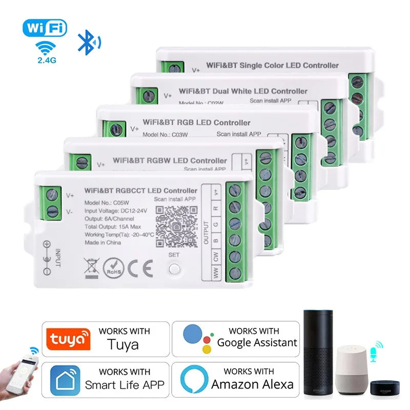 Smart WiFi RGB/RGBW/CCT LED Controller – Compatible with Alexa, Google Home and Tuya App