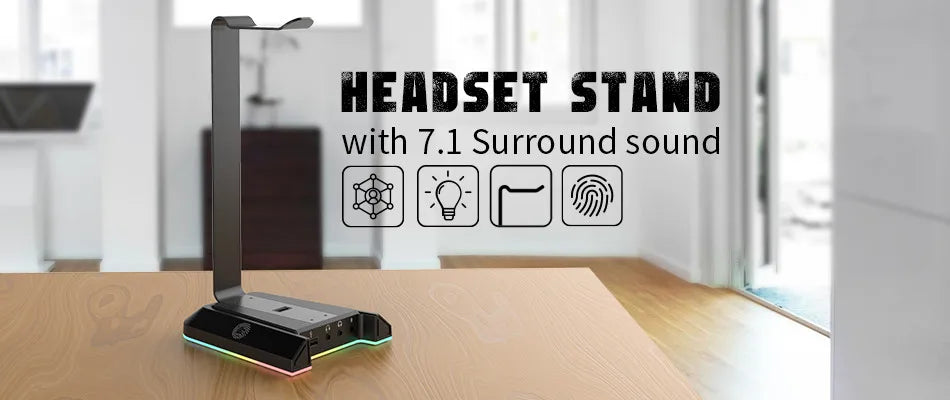 Soporte Gamer EKSA W1 con Sonido 7.1, RGB y Puertos USB - Headset Stand para Escritorio