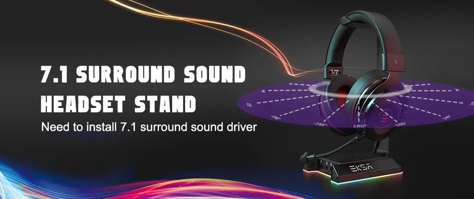 Soporte Gamer EKSA W1 con Sonido 7.1, RGB y Puertos USB - Headset Stand para Escritorio