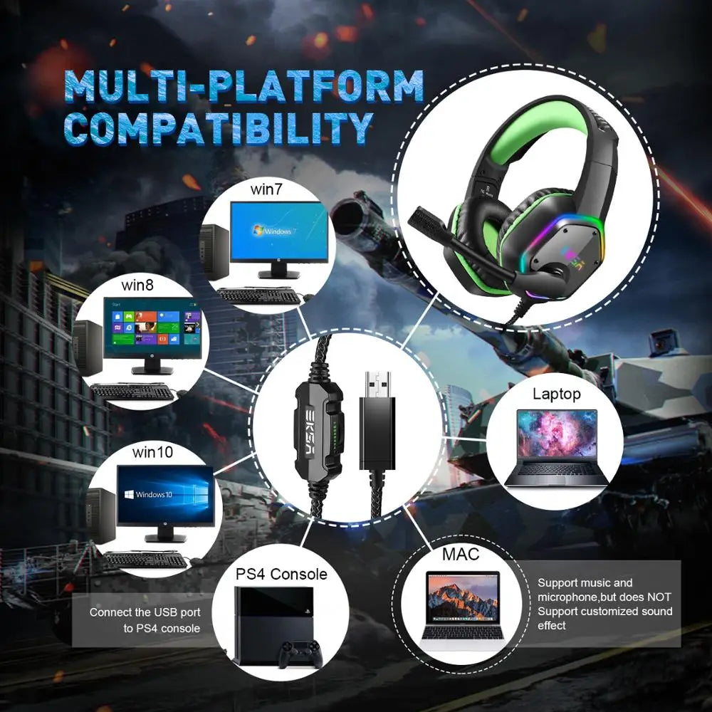 EKSA E1000 – Auriculares Gamer con Sonido 7.1, RGB y Micrófono con Cancelación