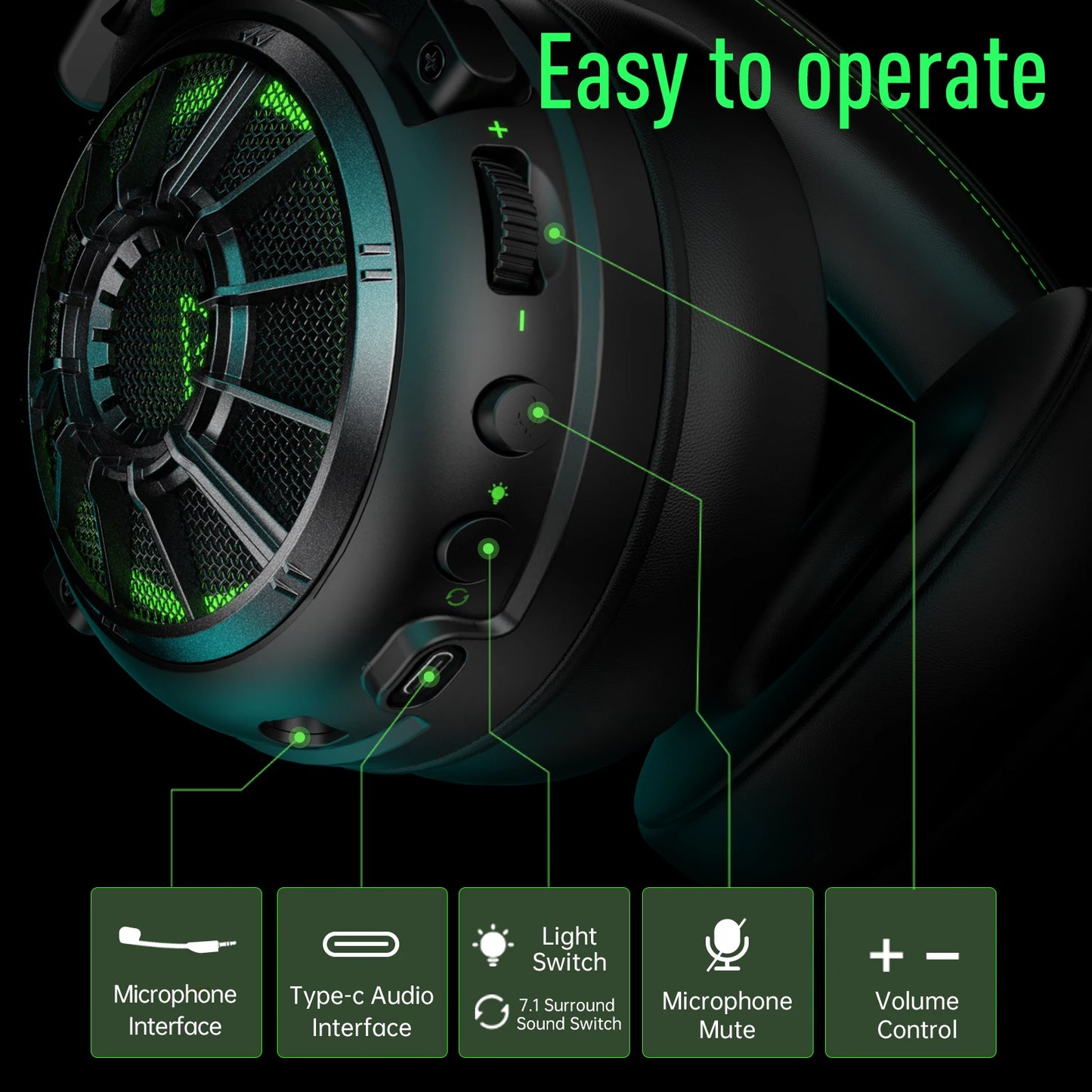EKSA E5000 Pro – 7.1 Gaming Headset with ENC Microphone and Interchangeable Cables