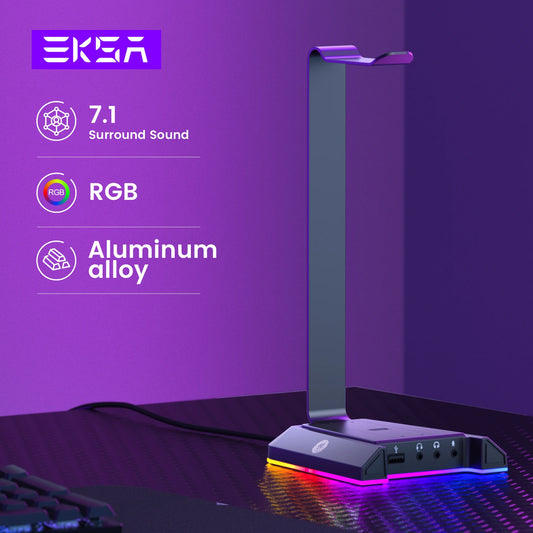Soporte Gamer EKSA W1 con Sonido 7.1, RGB y Puertos USB - Headset Stand para Escritorio
