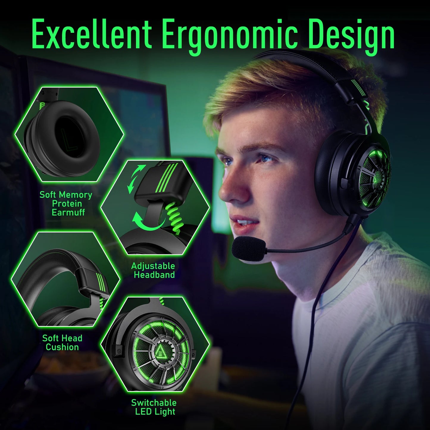 EKSA E5000 Pro – 7.1 Gaming Headset with ENC Microphone and Interchangeable Cables