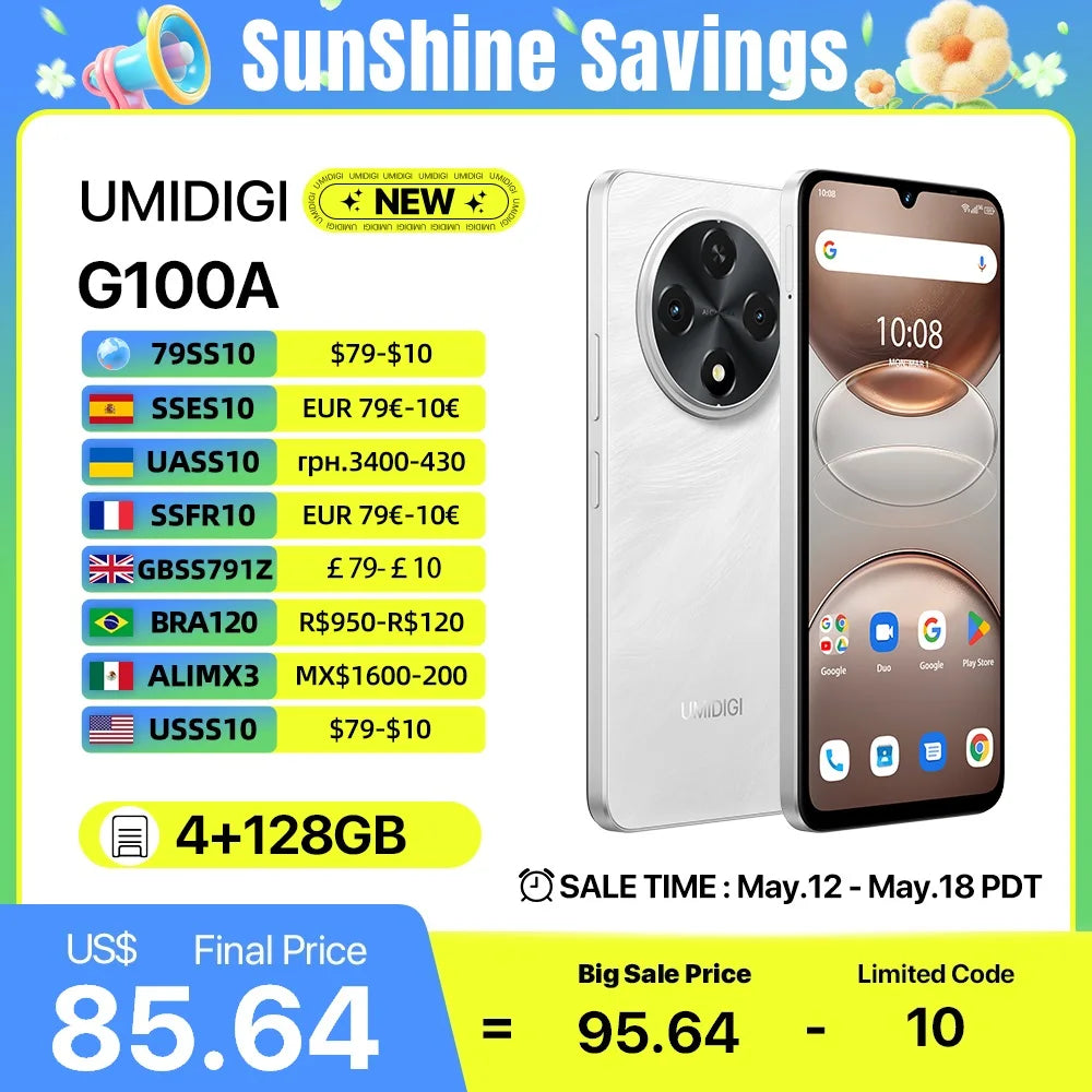 UMIDIGI G100A Android 14 Smartphone with 6.9” HD+ 120Hz Display, 8GB RAM (4+4), 128GB, Dual Camera and 6000mAh Battery