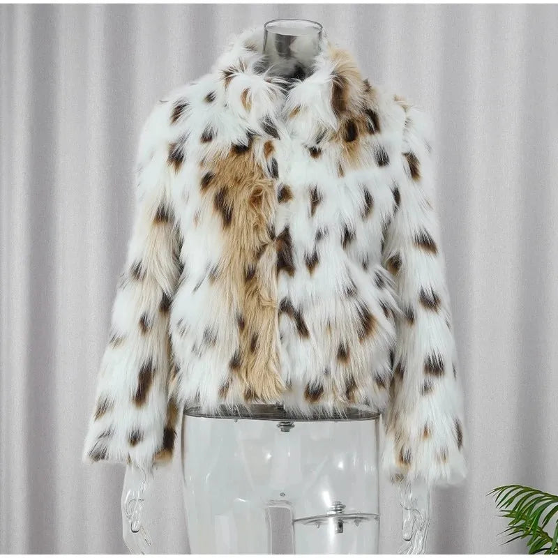Chic Faux Fur Leopard Coat - Winter Warm High Neck