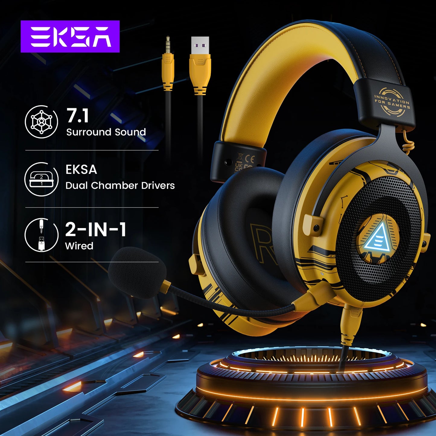 Auriculares Gamer EKSA E900 Pro con Sonido 7.1, Micrófono con Cancelación de Ruido – Compatibles con PC, PS4, PS5 y Xbox