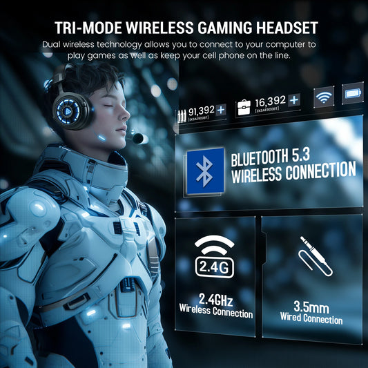 EKSA E5000 BT – 2.4GHz & Bluetooth Wireless Gaming Headset, 100H Battery Life