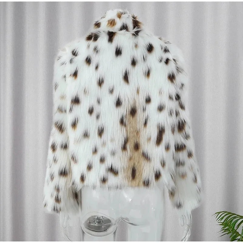 Chic Faux Fur Leopard Coat - Winter Warm High Neck
