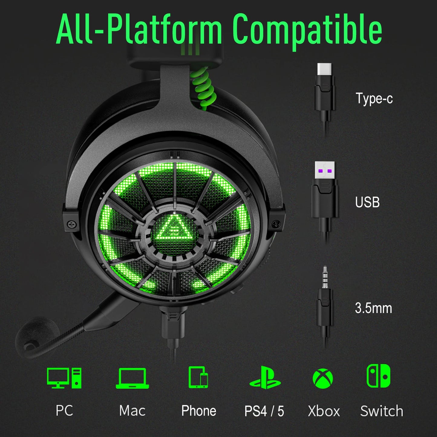 EKSA E5000 Pro – 7.1 Gaming Headset with ENC Microphone and Interchangeable Cables
