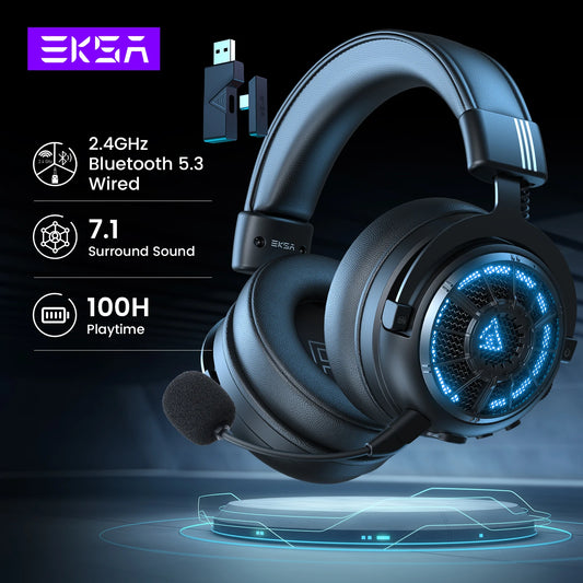 EKSA E5000 BT – Auriculares Gaming Inalámbricos 2.4GHz & Bluetooth, 100H de Batería