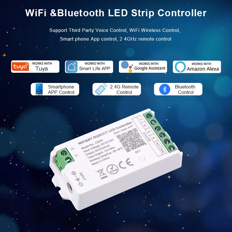 Smart WiFi RGB/RGBW/CCT LED Controller – Compatible with Alexa, Google Home and Tuya App