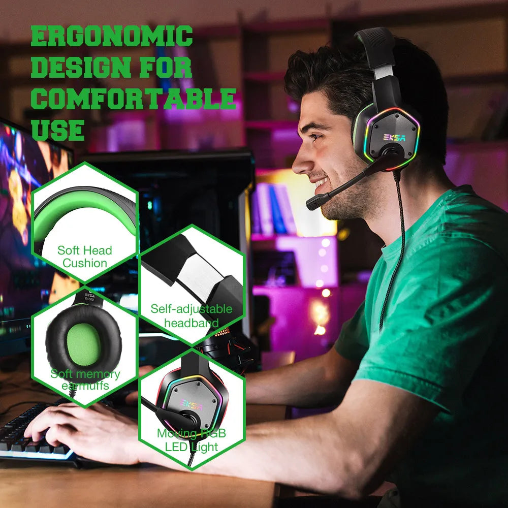 EKSA E1000 – Auriculares Gamer con Sonido 7.1, RGB y Micrófono con Cancelación