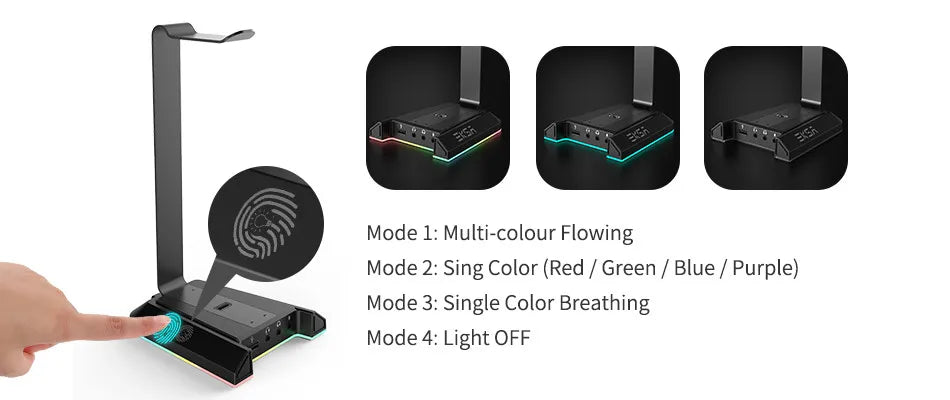 Soporte Gamer EKSA W1 con Sonido 7.1, RGB y Puertos USB - Headset Stand para Escritorio