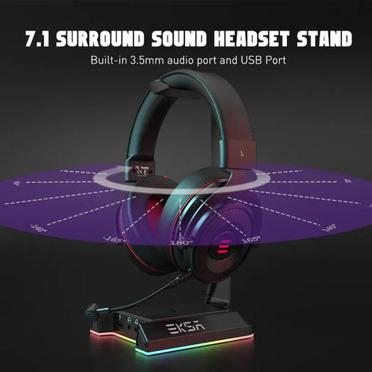Soporte Gamer EKSA W1 con Sonido 7.1, RGB y Puertos USB - Headset Stand para Escritorio