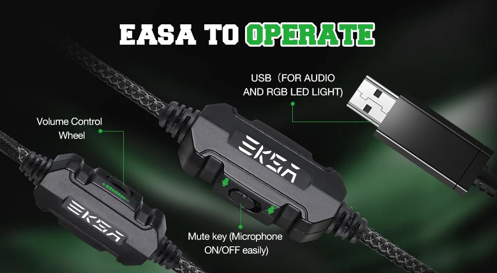 EKSA E1000 – Auriculares Gamer con Sonido 7.1, RGB y Micrófono con Cancelación