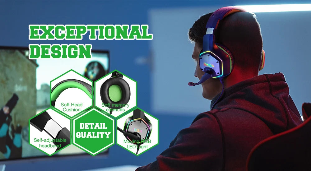 EKSA E1000 – Auriculares Gamer con Sonido 7.1, RGB y Micrófono con Cancelación