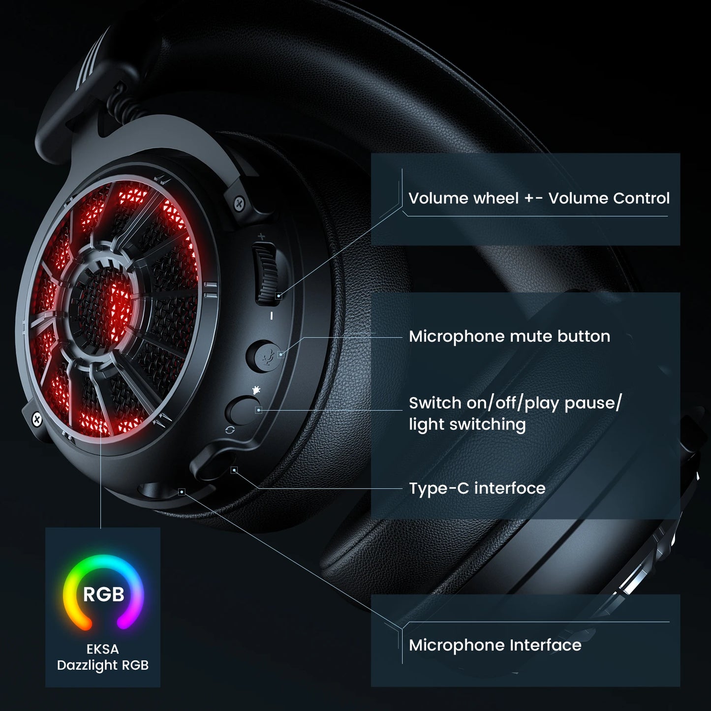 EKSA E5000 BT – Auriculares Gaming Inalámbricos 2.4GHz & Bluetooth, 100H de Batería