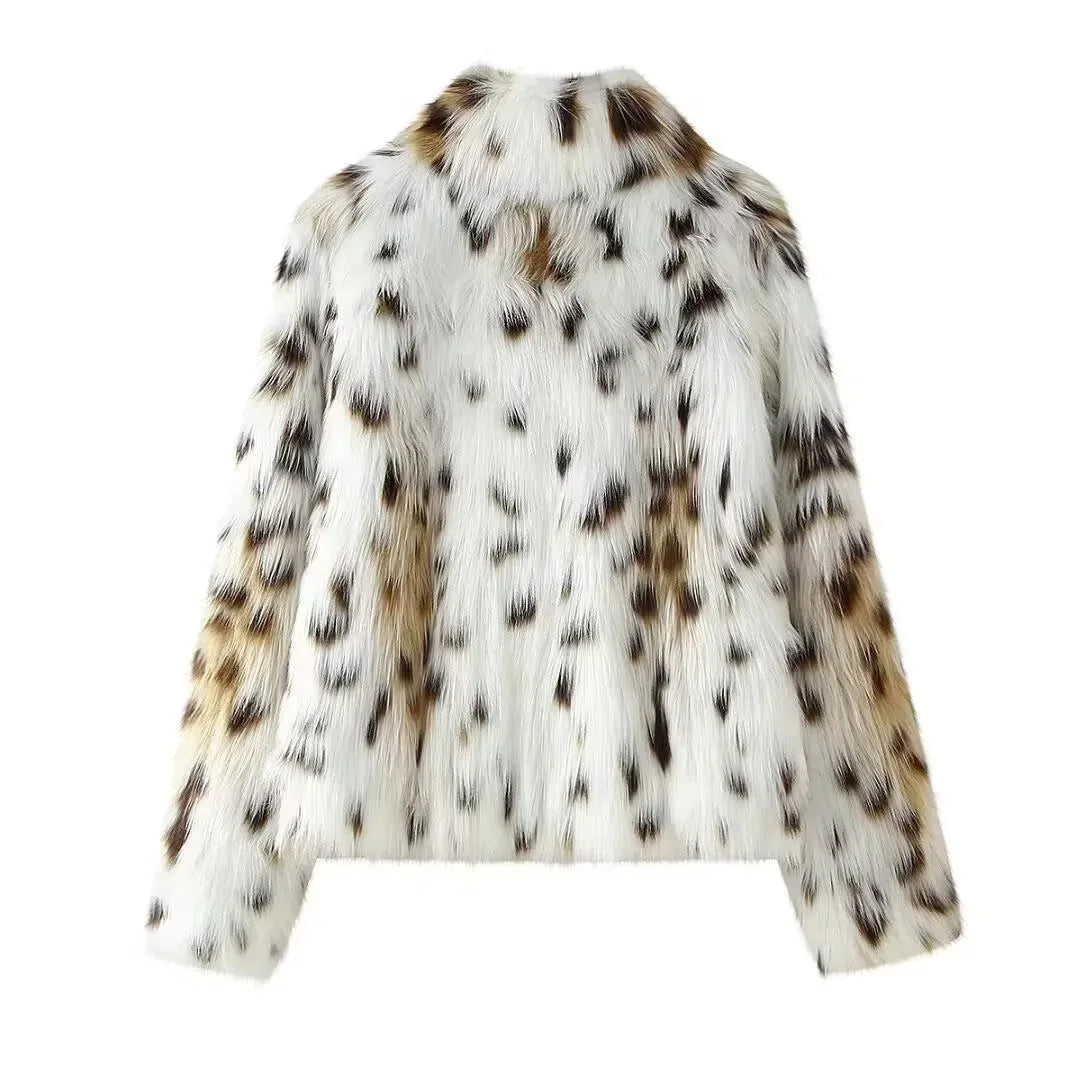 Chic Faux Fur Leopard Coat - Winter Warm High Neck