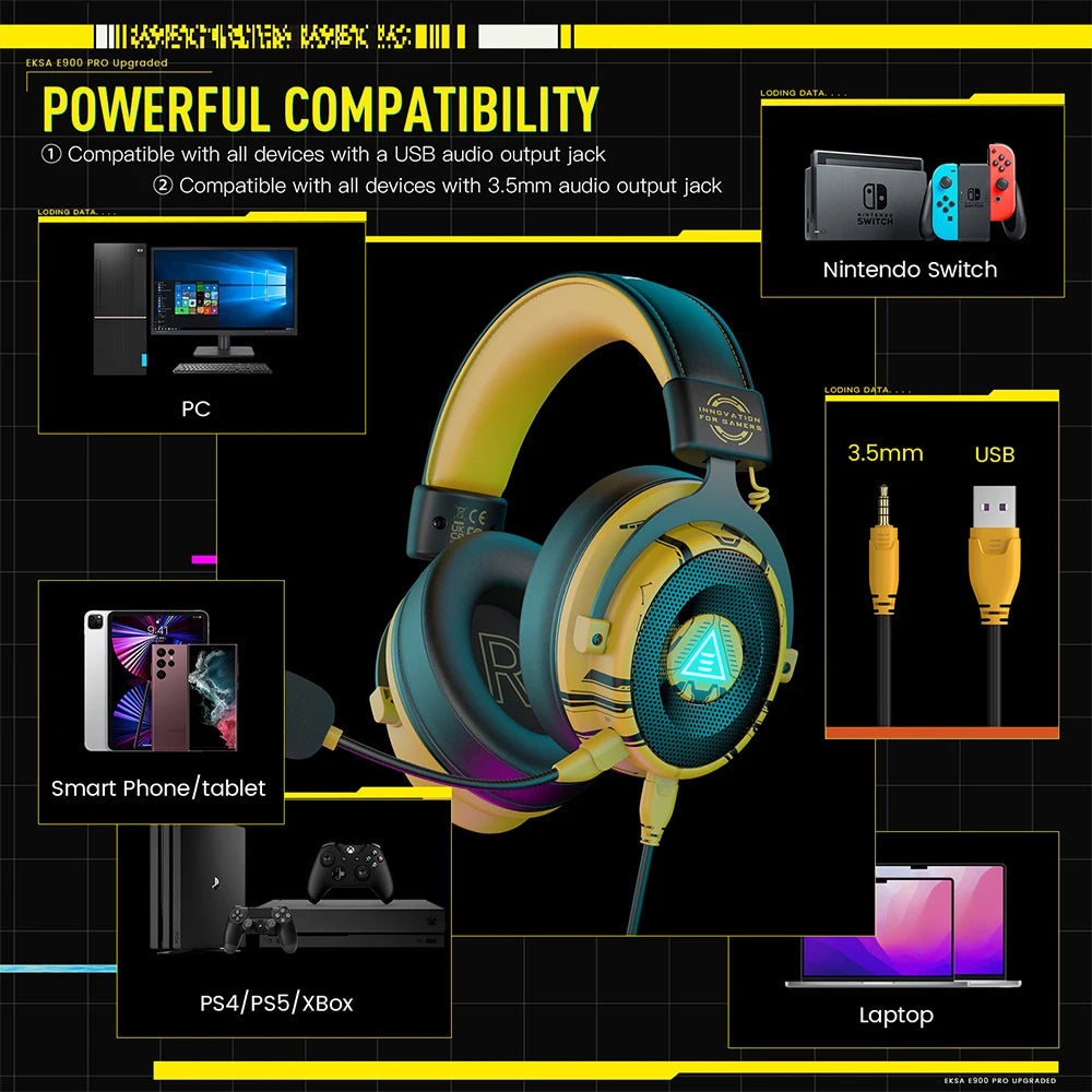 Auriculares Gamer EKSA E900 Pro con Sonido 7.1, Micrófono con Cancelación de Ruido – Compatibles con PC, PS4, PS5 y Xbox