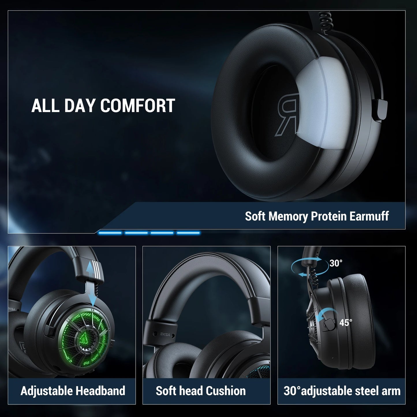 EKSA E5000 BT – Auriculares Gaming Inalámbricos 2.4GHz & Bluetooth, 100H de Batería