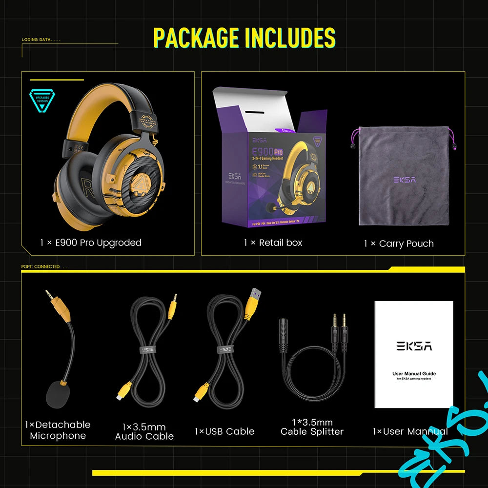 Auriculares Gamer EKSA E900 Pro con Sonido 7.1, Micrófono con Cancelación de Ruido – Compatibles con PC, PS4, PS5 y Xbox