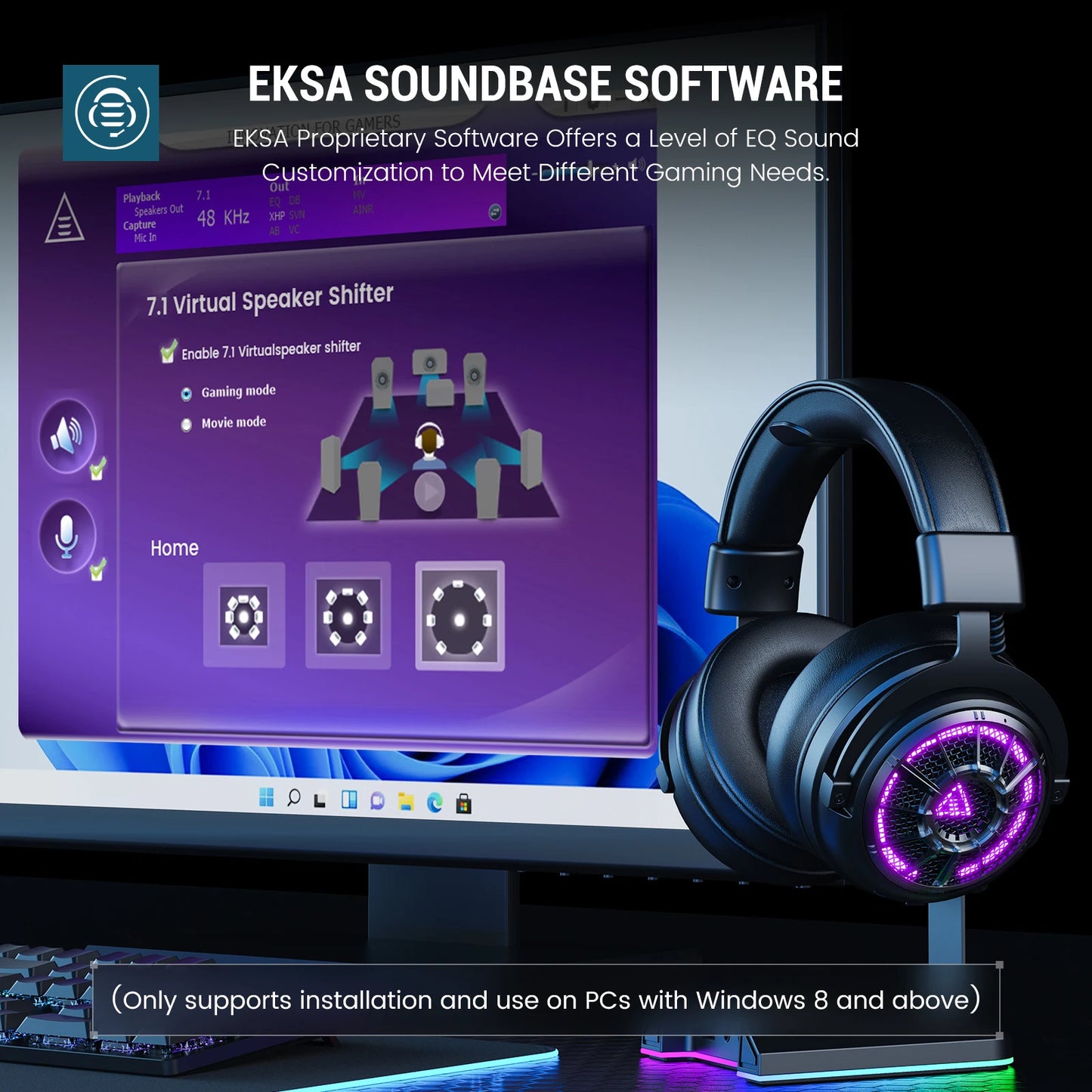 EKSA E5000 BT – Auriculares Gaming Inalámbricos 2.4GHz & Bluetooth, 100H de Batería