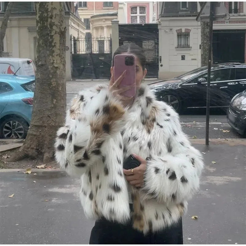 Chic Faux Fur Leopard Coat - Winter Warm High Neck