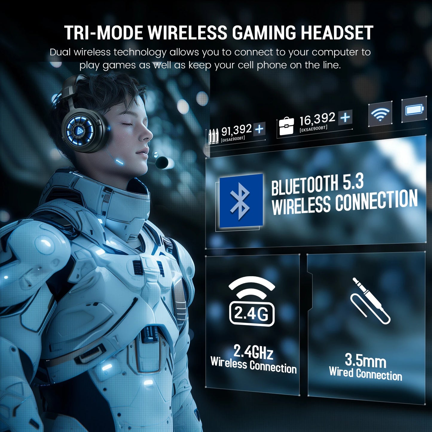 EKSA E5000 BT – Auriculares Gaming Inalámbricos 2.4GHz & Bluetooth, 100H de Batería