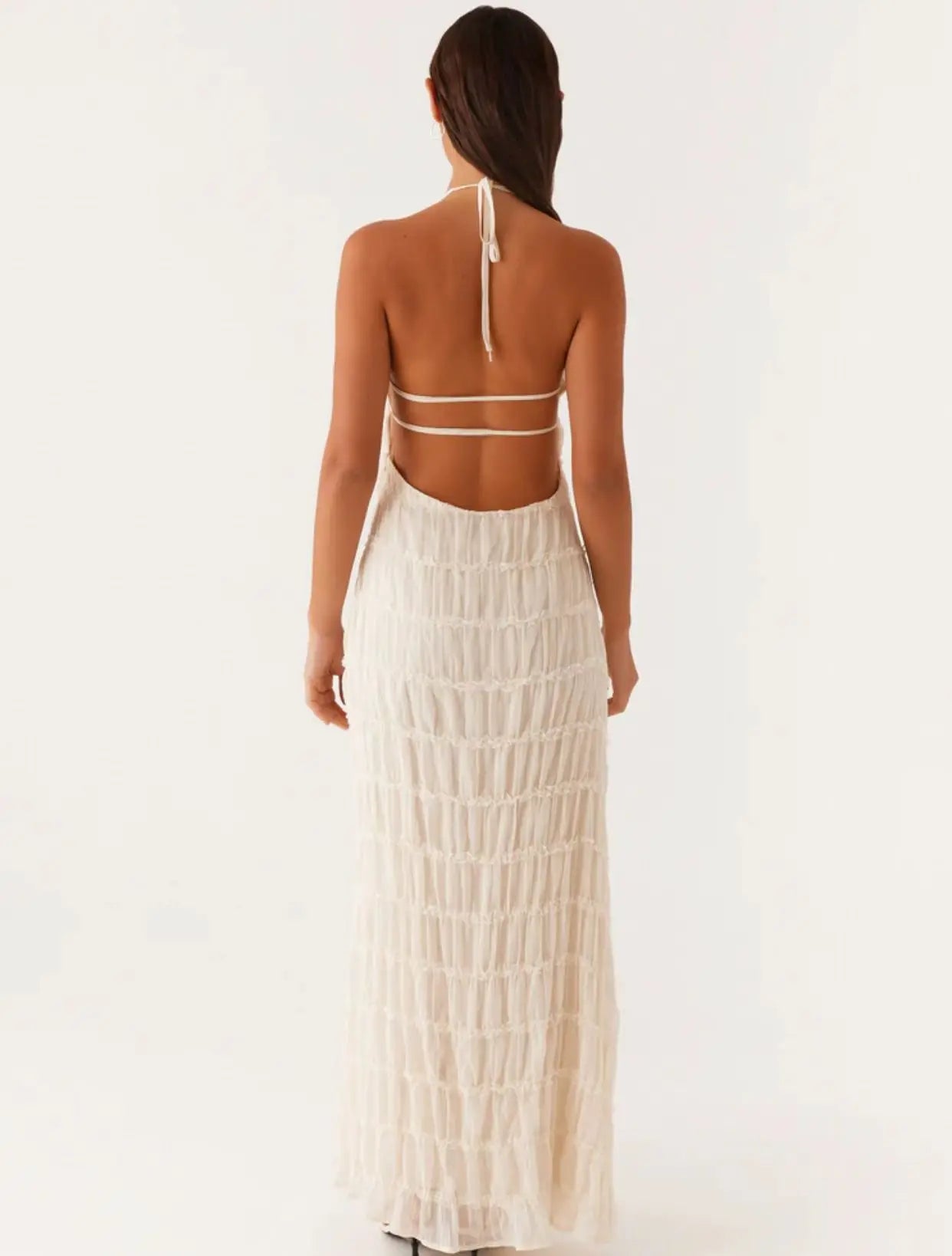 Vestido Largo de Playa con Espalda Descubierta y Lazo – Estilo Halter Chic para Mujer