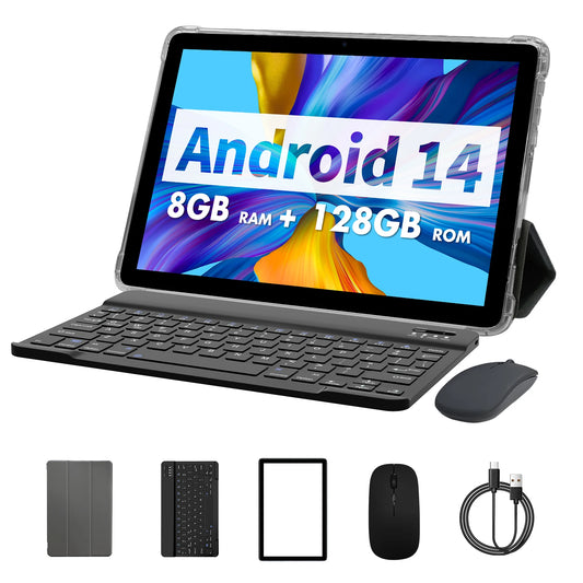 Tablet Android 14 PRITOM TAB11 de 10” con Teclado, Mouse y Funda – 8GB RAM, 128GB ROM, WiFi 5G