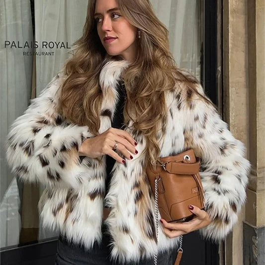 Chic Faux Fur Leopard Coat - Winter Warm High Neck