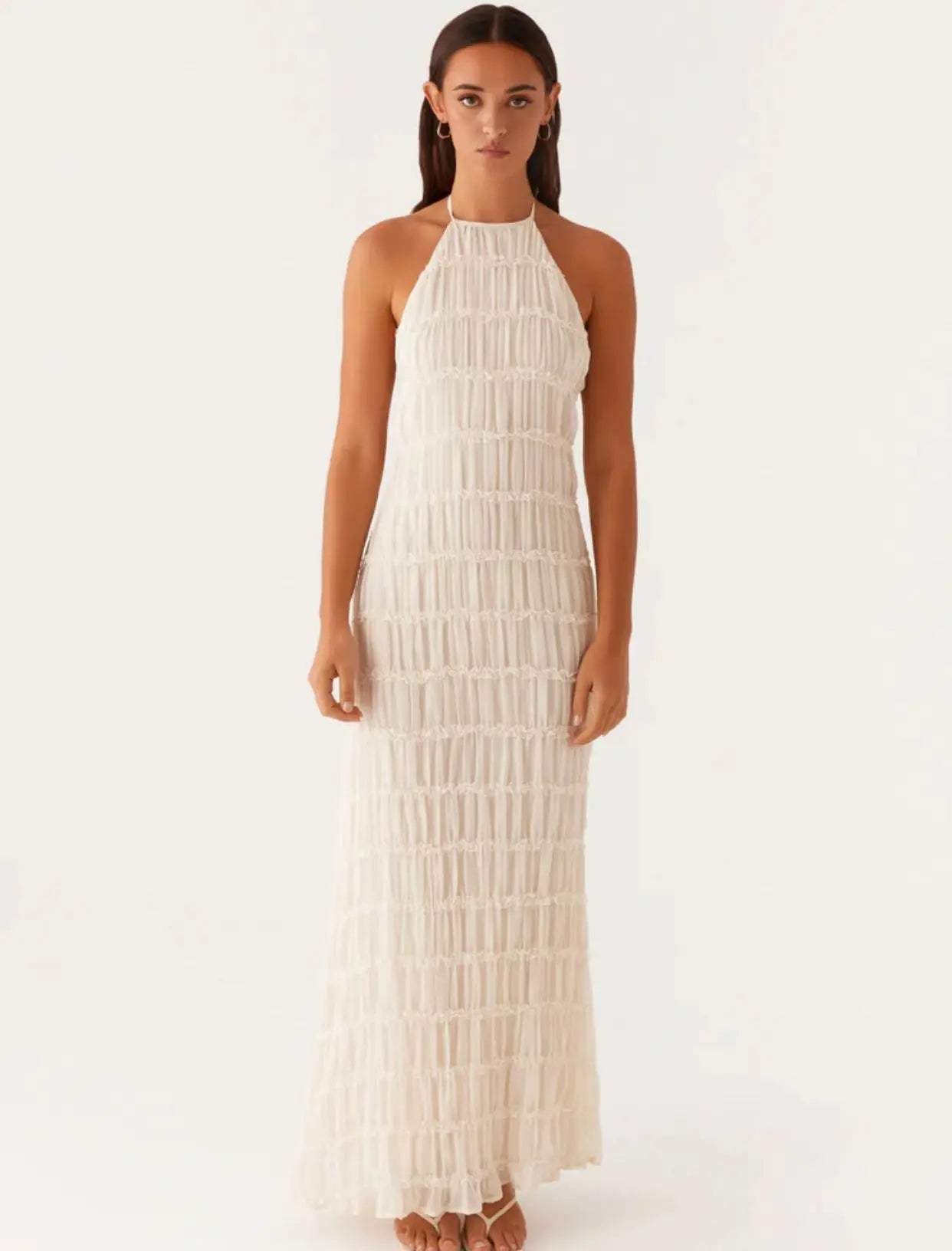 Vestido Largo de Playa con Espalda Descubierta y Lazo – Estilo Halter Chic para Mujer