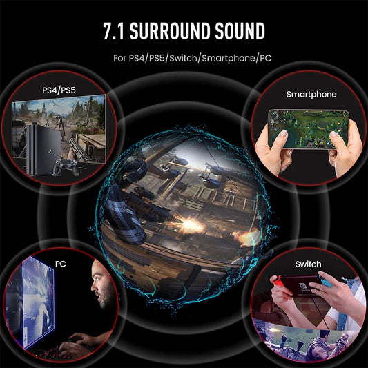 EKSA E5000 Pro – Headset Gamer 7.1 con Micrófono ENC y Cables Intercambiables